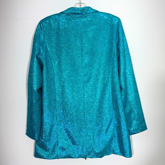 Meshki Becky Shimmer Oversized Blazer Dress Aquamarine L Mermaid Glitter Festive - Picture 8 of 16